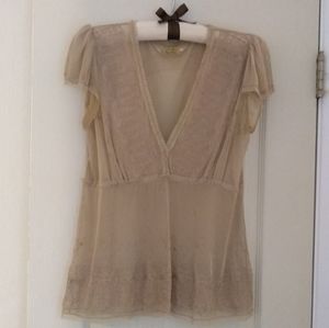 Sheer silk detailed lace blouse